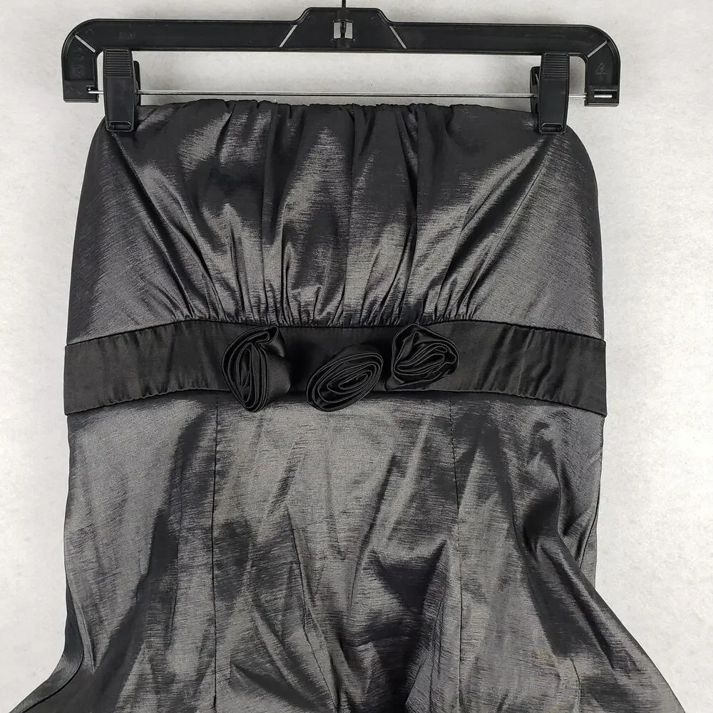 Alyn Paige Size 11/12 Strapless‎ Draped Bubble Dress Gray Satin Formal Rosette - Picture 2 of 7